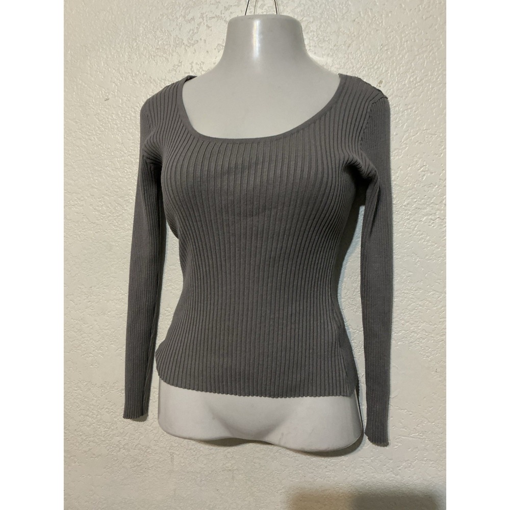VENUS Dark Gray Ribbed V Neck Sweater Detailed Back Grunge Y2K No SizeTag